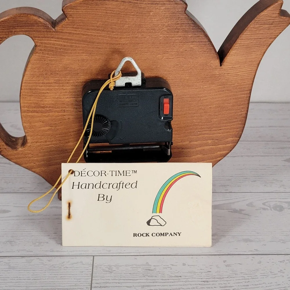 Teapot Wall Clock Wood Handcrafted NEW Decor-Time Vintage Brown Kitchen Battery